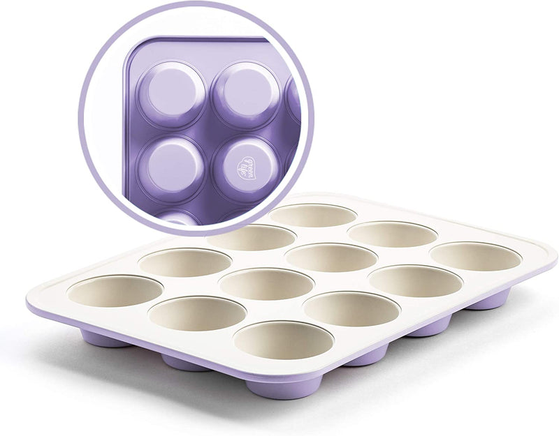 Greenlife Bakeware Healthy Ceramic Nonstick, 12 Piece Baking Set with Cookie Sheets Muffin Cake and Loaf Pans Including Utensils, Pfas-Free, Turquoise Home & Garden > Kitchen & Dining > Cookware & Bakeware GreenLife Lavender 12 Cup Baking Pan 