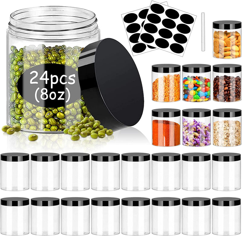 Plastic Jar with Lids 16Oz Clear Empty Containers 16Pcs Straight Cylinders Storage Jars with Airtight Black Lid Stackable Refillable round Plastic Jars for Kitchen Food & Home Storage Home & Garden > Decor > Decorative Jars SLifeJars 8OZ 24Pack（Black）  