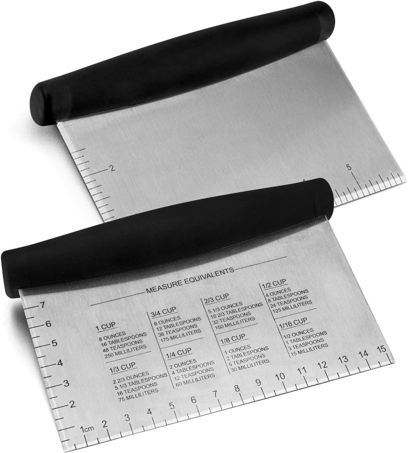 Metal Griddle Scraper Chopper, Hasteel Stainless Steel Dough Bench Scraper Pastry Cutter with Measuring Marks, Multi-Purpose Kitchen Tool for Flat Top Grilling/Baking/Cooking, Dishwasher Safe (2-Pack) Home & Garden > Kitchen & Dining > Kitchen Tools & Utensils HaSteeL ABS Handle  
