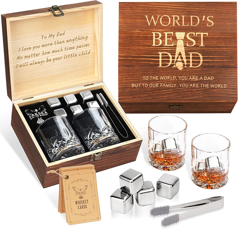 Gifts for Men Dad Husband, Christmas Stocking Stuffers Gifts, Stainless Steel Whiskey Glasses and Whiskey Stones Set Birthday for Him Boyfriend, Cool Burbon Scotch Cocktail Set Gifts Home & Garden > Kitchen & Dining > Barware Oaksea To Dad  