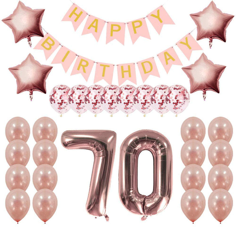 Rose Gold 70Th Birthday Decorations Party Supplies Gifts for Women - Create Unique Events with Happy Birthday Banner, 70 Number and Confetti Balloons Arts & Entertainment > Party & Celebration > Party Supplies Home Décor   