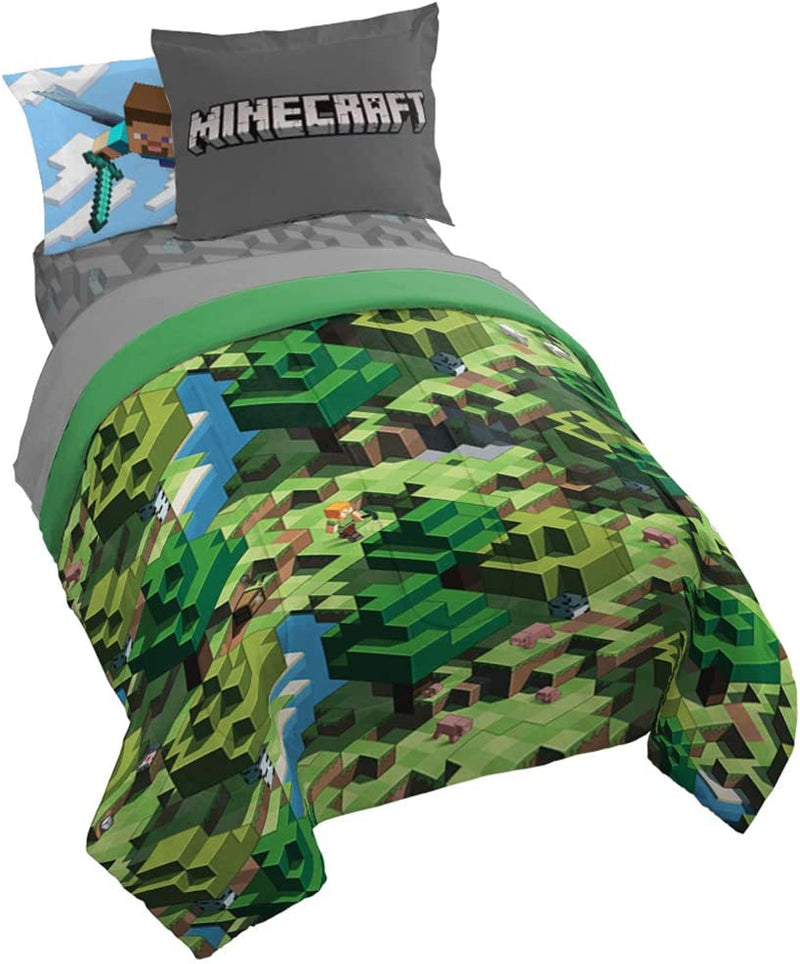 Minecraft Daytime 7 Piece Queen Bed Set - Includes Comforter & Sheet Set - Bedding Features Alex and Steve - Super Soft Fade Resistant Microfiber - (Official Minecraft Product) Home & Garden > Linens & Bedding > Bedding Jay Franco & Sons, Inc. Green - Minecraft Twin 
