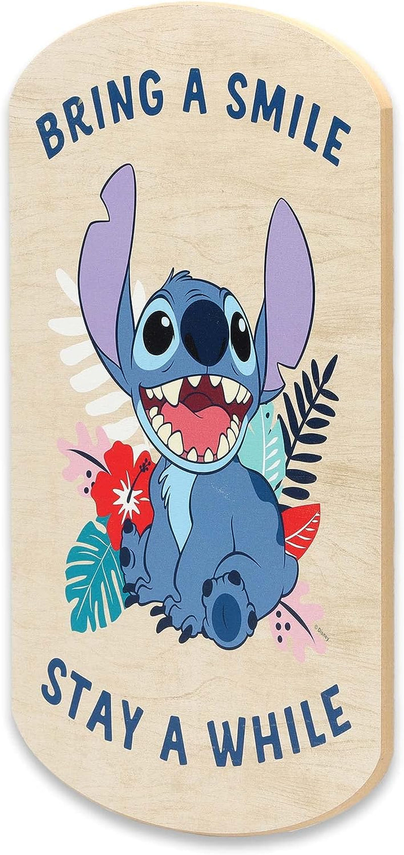 Disney Lilo and Stitch Bring a Smile Stay a While Wood Wall Decor - Fun Stitch Sign for Home Decorating  Open Road Brands   
