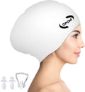Women Silicone Swimming Cap, High Elasticity Thick Swim Hats for Long Hair, Bathing Swimming Caps for Women and Men Keep Your Hair Dry, with Ear Plugs and Nose Clip, Easy to Put on and Off Sporting Goods > Outdoor Recreation > Boating & Water Sports > Swimming > Swim Caps china white  