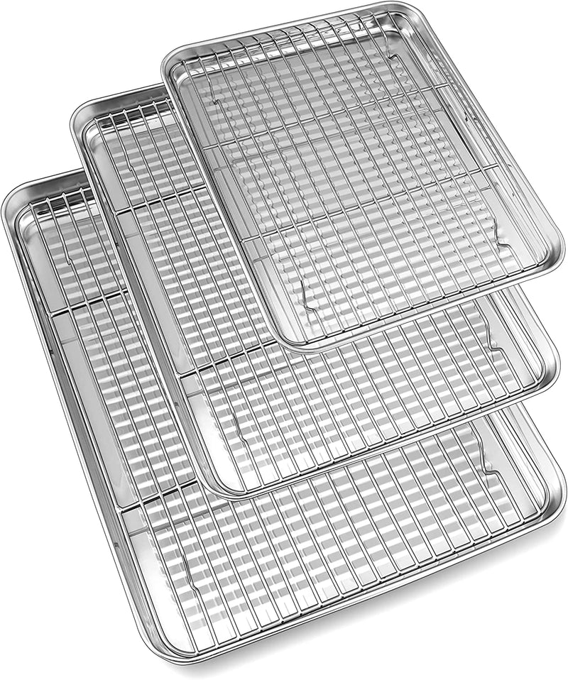 Herogo Stainless Steel Baking Pan Sheet with Cooling Rack Set, 16 X 12 X 1 Inch, Fluted Nonstick Bakeware Cookies Sheet Tray for Oven Baking, Rust Resistant, Dishwasher Safe Home & Garden > Kitchen & Dining > Cookware & Bakeware Herogo 6 16'' & 12.4'' & 10.4'' 