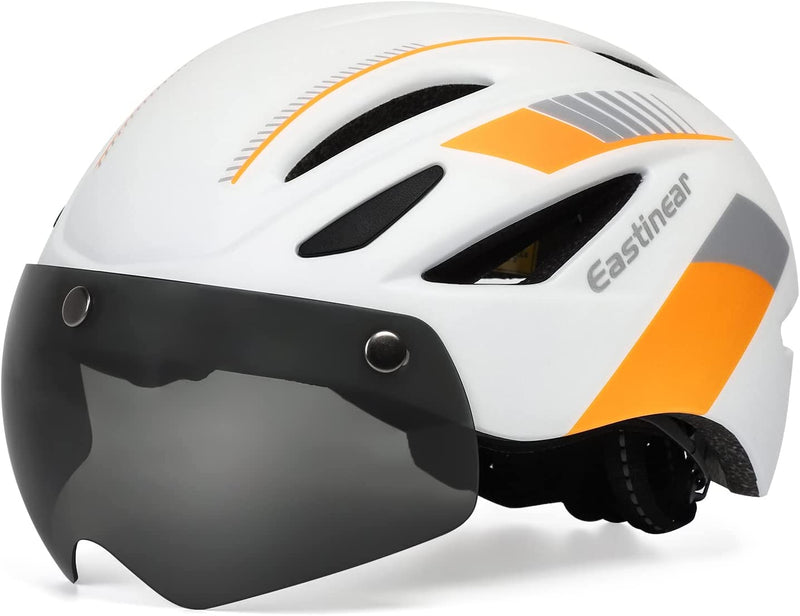EASTINEAR Adults Bike Helmet Magnetic Goggle Cycling Helmet with USB Rechargeable Taillight for Men Women Mountain & Road Bicycle Helmet Magnetic Shield Sporting Goods > Outdoor Recreation > Cycling > Cycling Apparel & Accessories > Bicycle Helmets EASTINEAR White Orange  