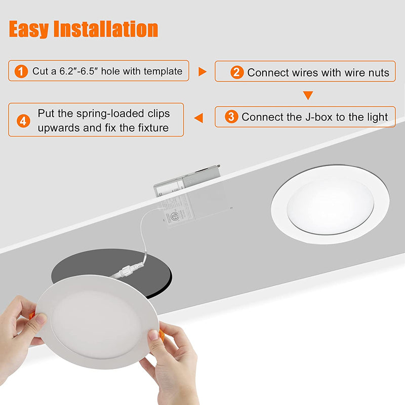 16 Pack Led Recessed Lighting 6 Inch, 5CCT Ultra Thin Recessed Light with Junction Box, 2700K-5000K Selectable, Dimmable Canless Slim Led Recessed Light Fixtures, 12W Eqv 110W, 1100LM Downlight - ETL Home & Garden > Lighting > Flood & Spot Lights LEDIARY   
