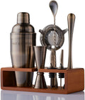 Mint&Mortar 7-Piece Cocktail Shaker Set with Bamboo Stand Stainless Steel Mixology Bartender Kit with Bar Tools for the Home & Professional Great Martini/Margarita 24Oz Mixer (Brushed Copper)