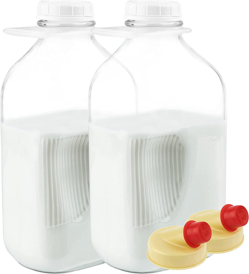 Kitchentoolz 64 Oz Glass Milk Bottle with Lids, Half Gallon Milk Dispenser Container for Refrigerator, Glass Carafe Pitcher with Lid and Pour Spout Home & Garden > Decor > Decorative Jars kitchentoolz 2 64 oz 