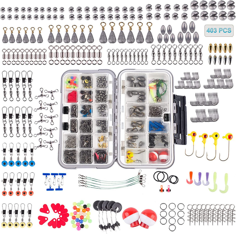HERCULES Fishing Accessories Kit, 403Pcs Fishing Tackle Kit with Tackle Box Including Jig Hook, Swivels Snap, Sinker Weight Freshwater Saltwater Fishing Stuff, Lure Angler Fishing Starter Kit, Black Sporting Goods > Outdoor Recreation > Fishing > Fishing Tackle Herculespro.com Grey Accessories Included 