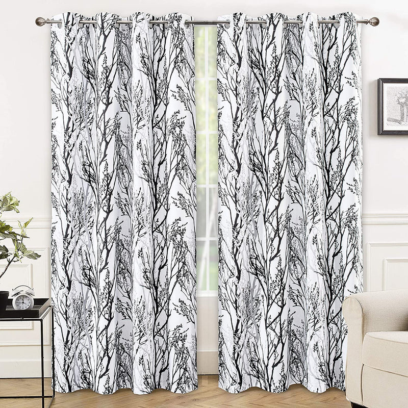 Driftaway Tree Branch Botanical Pattern Painting Blackout Room Darkening Thermal Insulated Grommet Lined Window Curtains 2 Panels 2 Layers Each 52 Inch by 84 Inch Gray Home & Garden > Decor > Window Treatments > Curtains & Drapes DriftAway Black White 52"x84" 