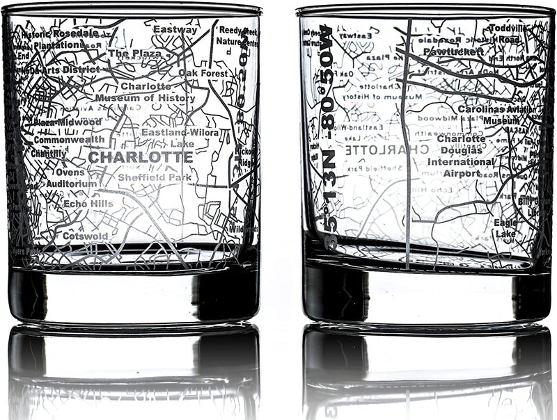 Greenline Goods Whiskey Glasses - 10 Oz Tumbler Gift Set for Denver Lovers, Etched with Denver Map | Old Fashioned Rocks Glass - Set of 2 Home & Garden > Kitchen & Dining > Barware Greenline Goods Charlotte  