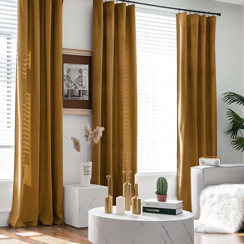 COLLACT Velvet Curtains 84 Inches Long Blackout Curtains for Living Room Window Treatments Black Out Curtainsthermal Insulated Curtains Super Soft Luxury Drapes for Bedroom Rod Pocket 2 Panels Black Home & Garden > Decor > Window Treatments > Curtains & Drapes COLLACT Gold Brown 52"W x 84"L 