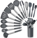 Homikit 27 Pieces Silicone Cooking Utensils Set with Holder, Kitchen Utensil Sets for Nonstick Cookware, Black Kitchen Tools Spatula with Stainless Steel Handle, Heat Resistant