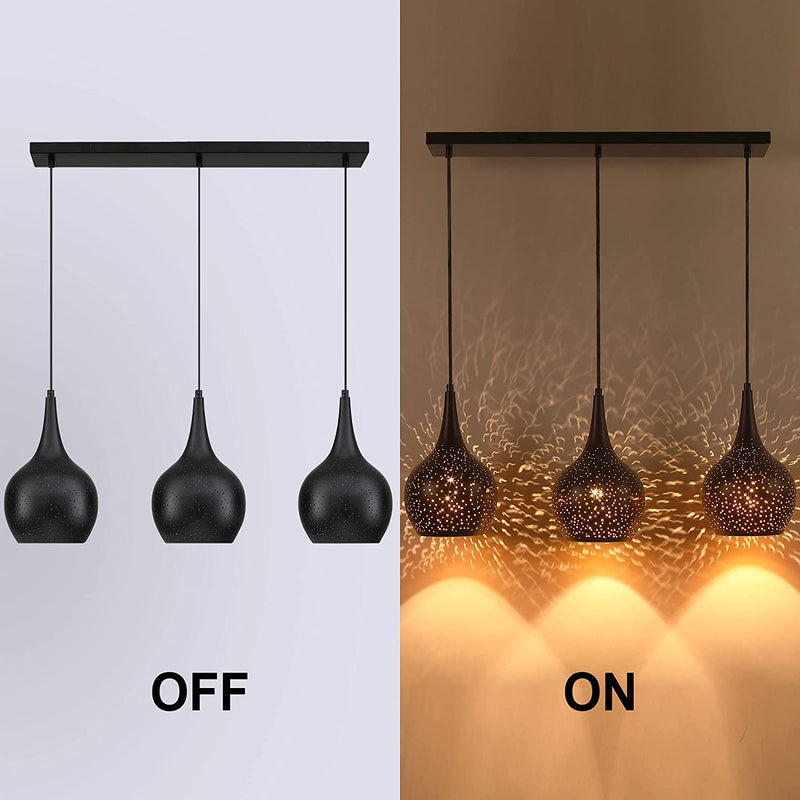 MOTINI 3-Light Modern Pendant Light Black Adjustable Hanging Light Fixture with Hollow-Carved Shade Industrial Chandelier for Kitchen Island Home & Garden > Lighting > Lighting Fixtures MOTINI   