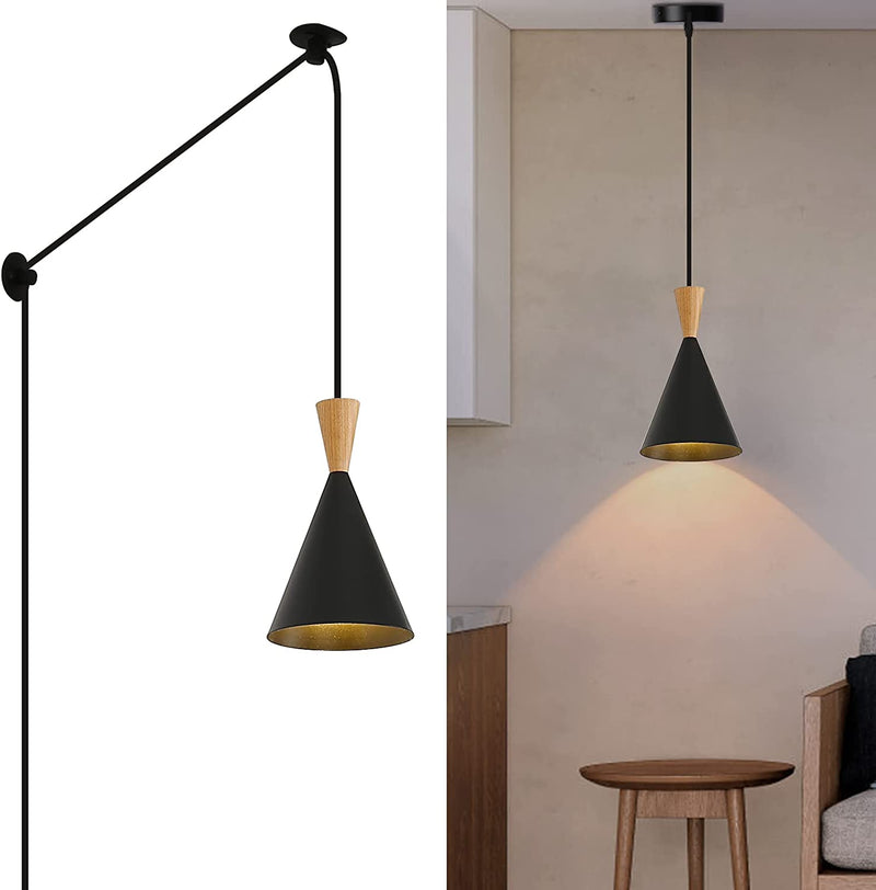 Modern Plug in Pendant Light with Cord, Adjustable Chandelier Hanging Lamps That Plug into Wall Outlet for Kitchen Island, Bedroom, Living Room, Dining Room, Contemporary Wall Décor White (Plus) Home & Garden > Lighting > Lighting Fixtures DEC LUCE DECOLUCE LIGHTING funnel pendant light black plus  