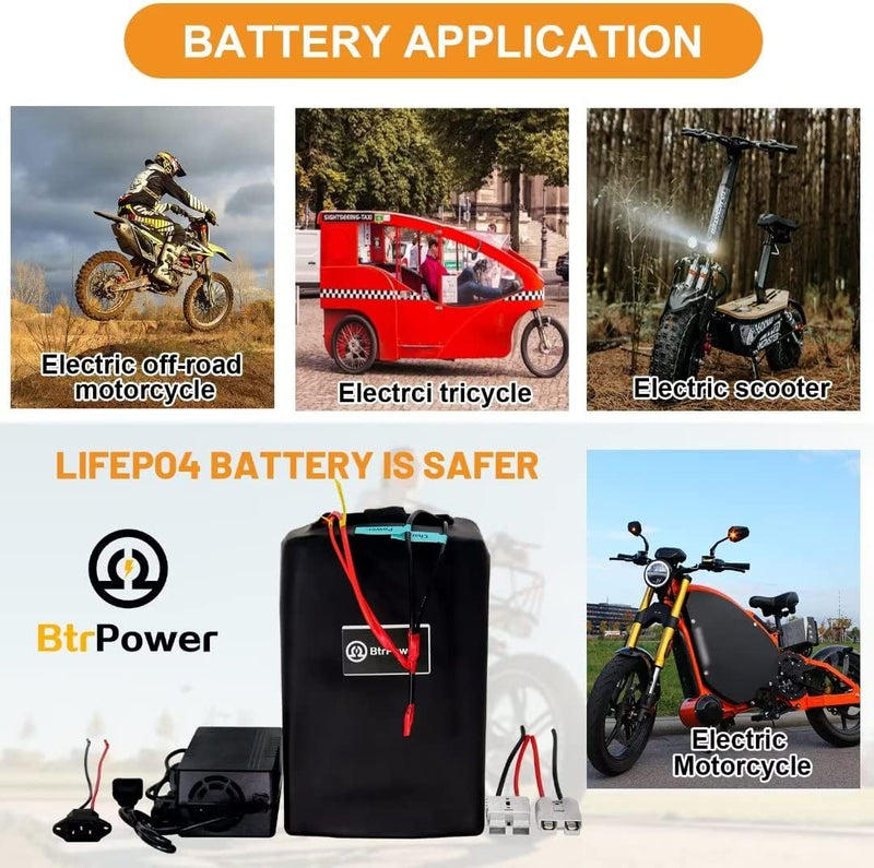 Btrpower Ebike Battery 48V 10AH 18AH 20AH 30AH 50AH Lithium Ion / Lifepo4 Battery Pack with 5A Charger,50A BMS for 300W-3000W Motor
