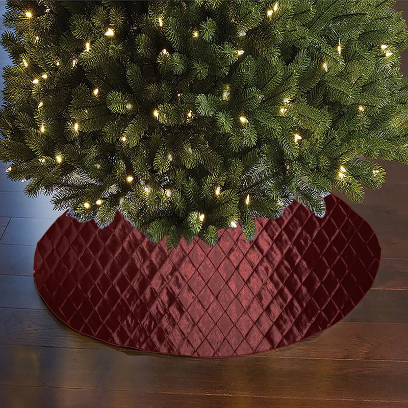 Cross Stitch Pintuck Diamond Pattern Tree Skirt Christmas Decoration 56" Round Home & Garden > Decor > Seasonal & Holiday Decorations > Christmas Tree Skirts LoveMyFabric Burgundy  