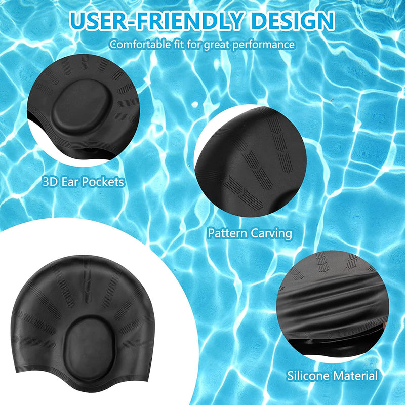 Swim Caps Cover Ears (2 Pack) Unisex Swim Caps Durable Flexible Silicone Swimming Hats for Women Men Kids Adults, with Ear Plugs&Nose Clip Bathing Swimming Caps for Short/Long Hair Sporting Goods > Outdoor Recreation > Boating & Water Sports > Swimming > Swim Caps Z-DESDEMONA   