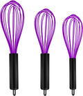 TEEVEA Silicone Whisk 3 Pack Upgraded Kitchen Silicone Whisk Balloon Wire Whisk Set Sturdy Egg Beater Baking Tools for Blending Whisking Beating Stirring Cooking Baking Home & Garden > Kitchen & Dining > Kitchen Tools & Utensils TEEVEA 3 Pack Purple Balloon Black Handle  