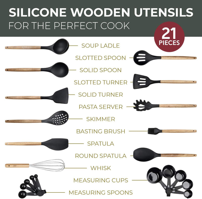 Kitchen Utensils Set, 21 Wood and Silicone Cooking Utensil Set, Non-Stick and Heat Resistant Kitchen Utensil Set, Kitchen Tools Home & Garden > Kitchen & Dining > Kitchen Tools & Utensils Kaluns   