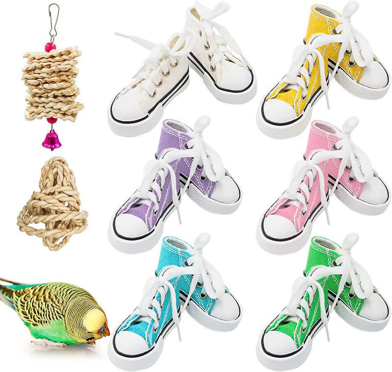 Bird Chewing Toys, 12 Pieces Parrot Sneakers Colorful Cotton Shredder Hanging Cage Bite Toys for Small Parakeets, Cockatiel, Conures, Finches, Budgie, Mynah, Finche, Love Birds,Dove, Parrotlet (H01) Animals & Pet Supplies > Pet Supplies > Bird Supplies > Bird Toys Roundler   