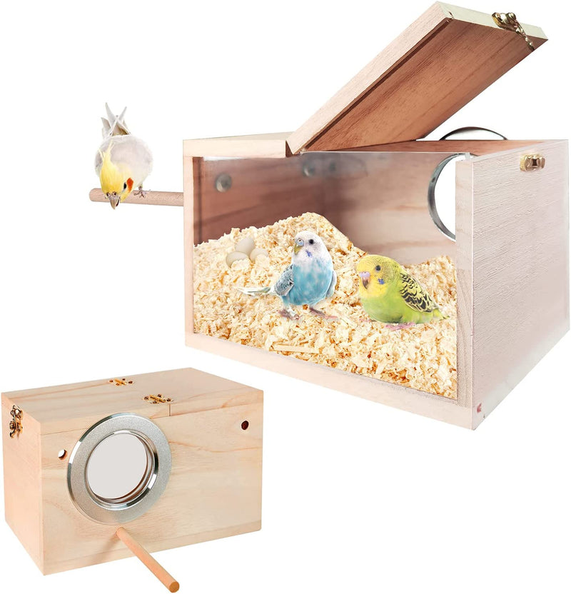 NEOGULY Parakeet Nesting Box, Transparent Bird Box Bird Nests for Cages Nest Box with Perch Wood Bird Cage House Nidos Para Pajaros Periquitos for Lovebirds Cockatiel Budgie Conure Parrot Animals & Pet Supplies > Pet Supplies > Bird Supplies NEOGULY S-7.4*4.7*4.7in  