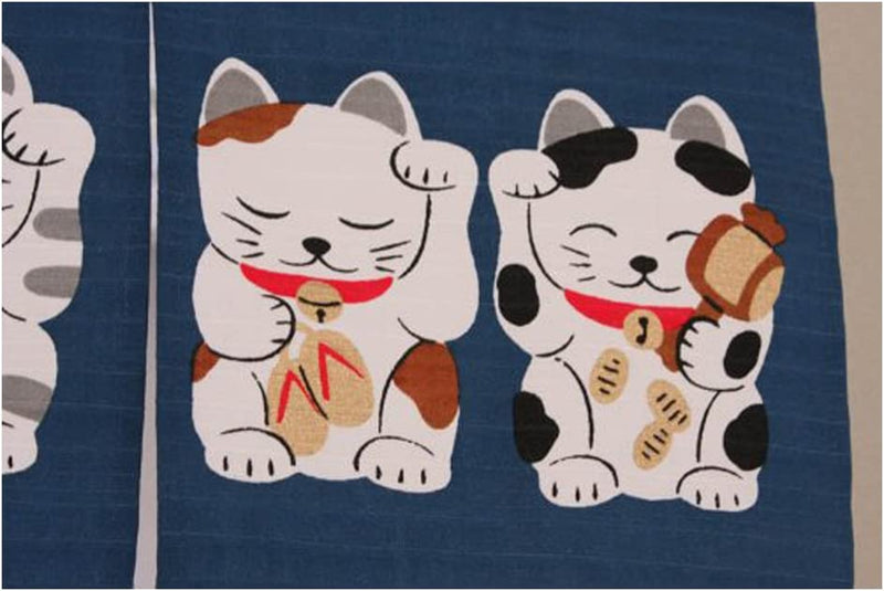 Noren (Japanese Curtain) Seven Beckoning Cat/Maneki Neko 17-507 85×30Cm from Japan Home & Garden > Decor > Window Treatments > Curtains & Drapes Narumi   
