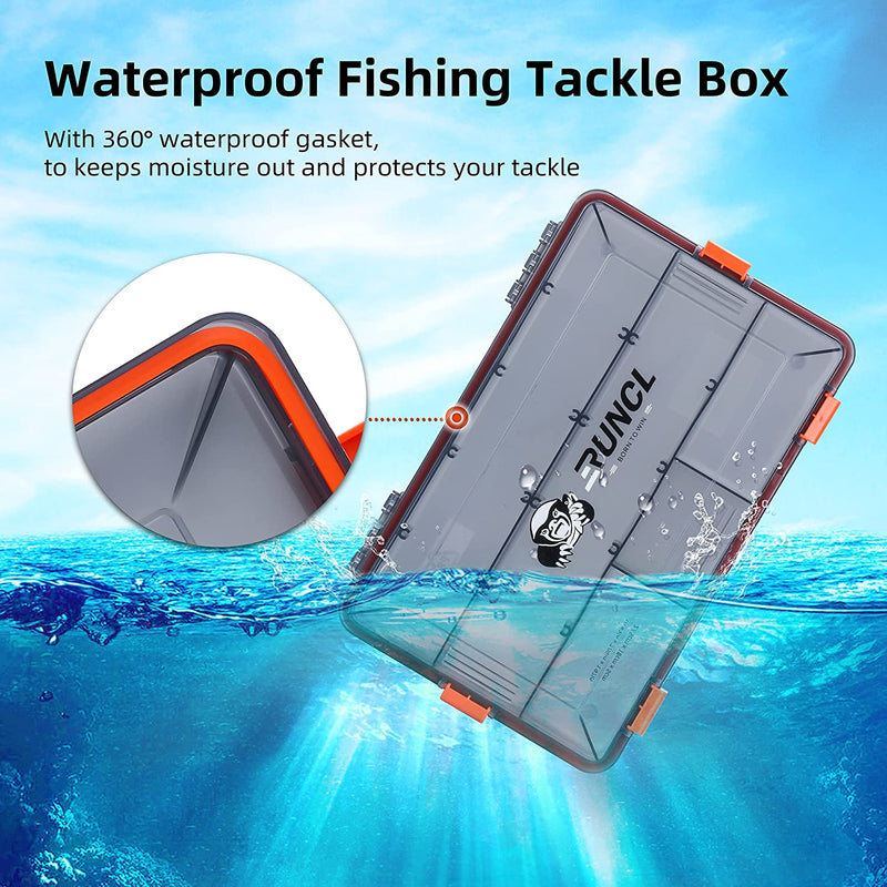 RUNCL Fishing Tackle Box, Waterproof Airtight Stowaway, 3600/3700 Tray Tackle Box with Adjustable Dividers, Plastic Storage Organizer(4Pcs 3600)