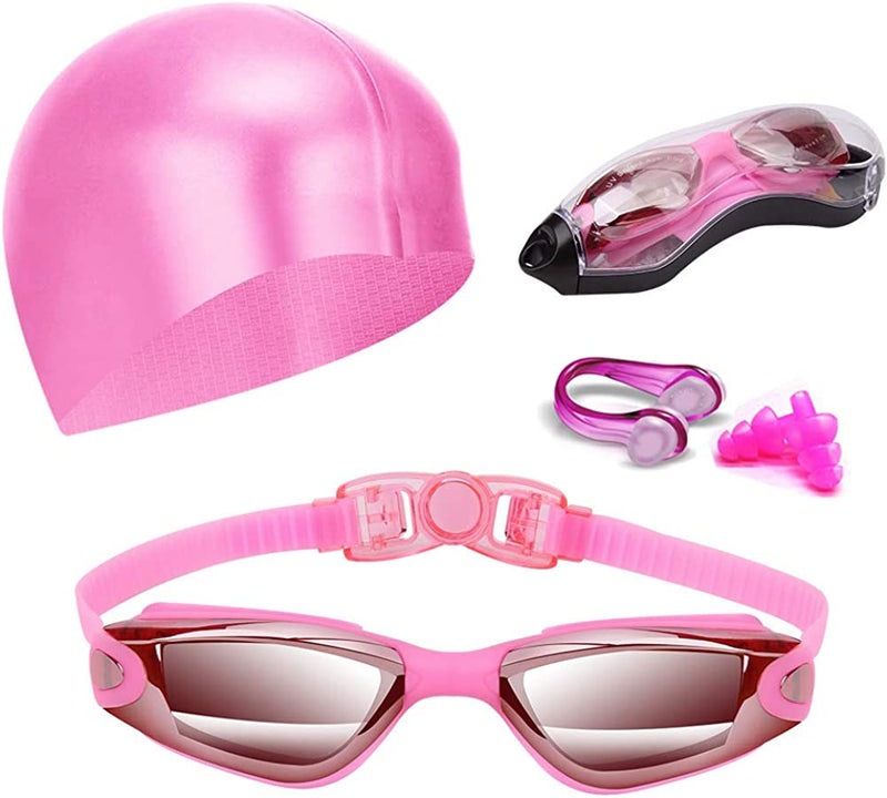 Swim Goggles Swimming Goggles No Leaking with Nose Clip, Earplugs and Case Sporting Goods > Outdoor Recreation > Boating & Water Sports > Swimming > Swim Goggles & Masks Hurdilen Pink  