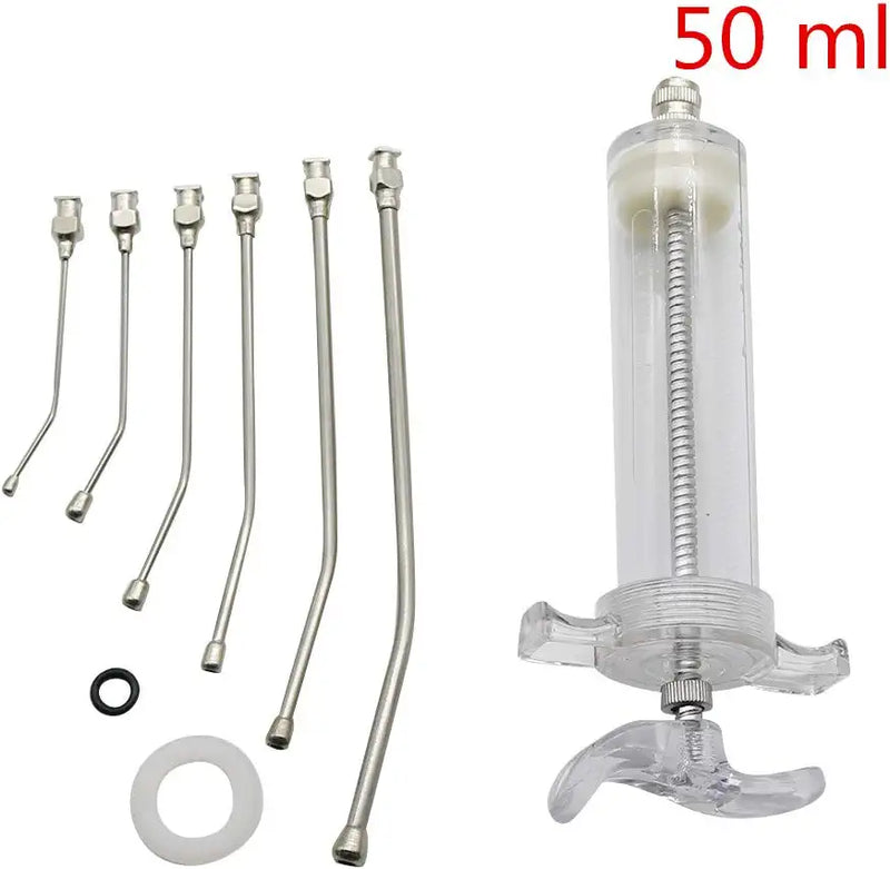 Adhere to Fly Baby Bird Parrot Small Pet Manual Feeding Syringe Set with 6 Pcs Curved Gavage Tubes and Stainless Steel Metal Feeding Spoon (50ML)