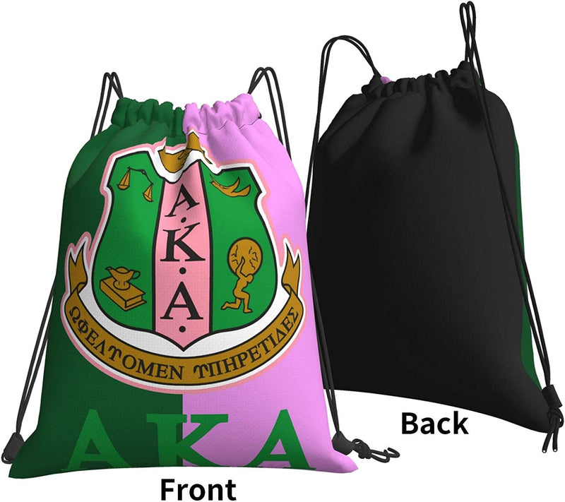 GGLL Womens AKA Beach Bag Pink-Green Drawstring Backpack Water Resistant String Bag Sorority Sports Sackpack Gym Sack for Women, One Size Home & Garden > Household Supplies > Storage & Organization COKQU   