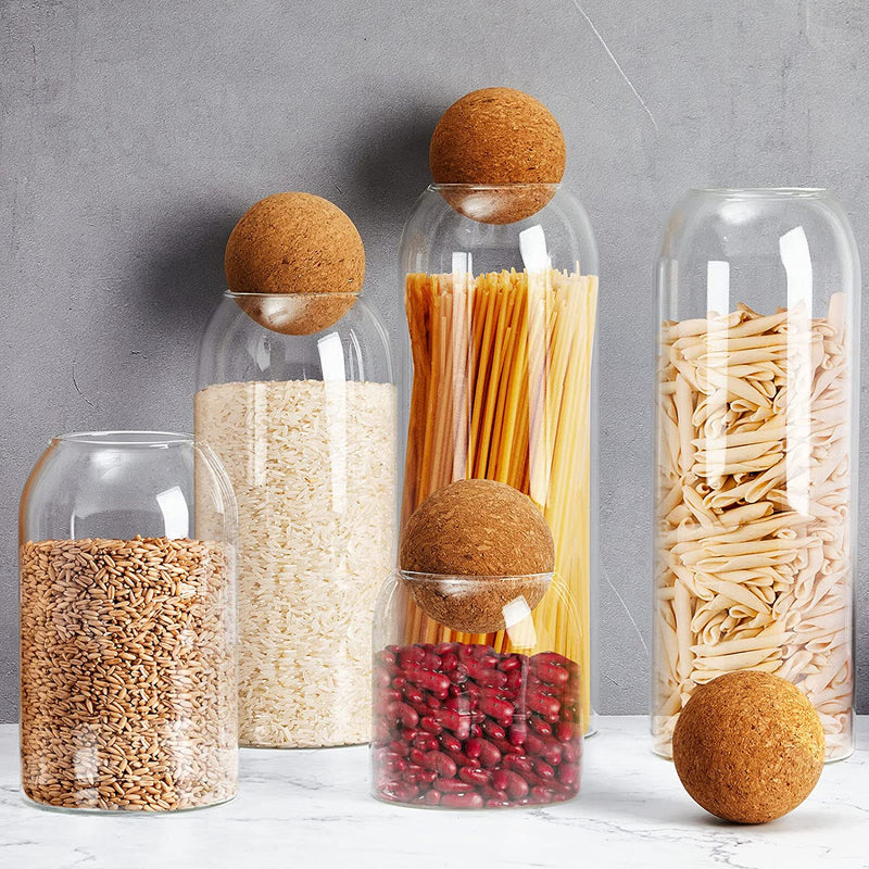 Suclain 5 Pack Storage Glass Jar Set Food Tank with Spherical Cork Cute Ball Candy Jars Clear Coffee Canister Airtight for Kitchen Bottle Holder Serving Spice Sugar Tea, 4 Sizes Home & Garden > Decor > Decorative Jars Suclain   