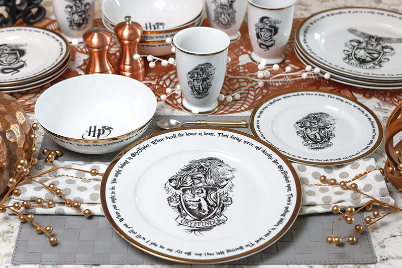 Harry Potter Hogwarts House Logos 16-Piece Dinnerware Set | Ceramic Dish Set