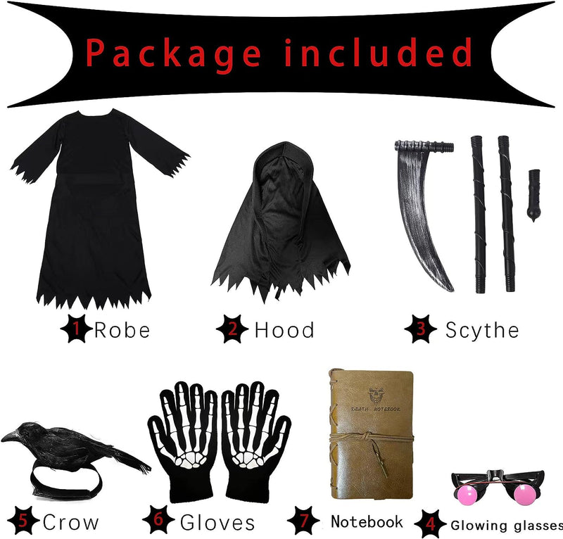 Longpo Halloween Costumes for Boys Grim Reaper Costume Kids Set Scary Ghost Cosplay Outfit Halloween Party Favors Gifts