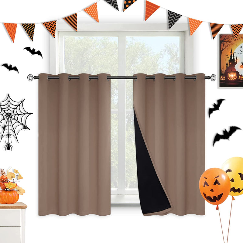 Kinryb Halloween 100% Blackout Curtains Coffee 72 Inche Length - Double Layer Grommet Drapes with Black Liner Privacy Protected Blackout Curtains for Bedroom Coffee 52W X 72L Set of 2 Home & Garden > Decor > Window Treatments > Curtains & Drapes Kinryb Coffee W52" x L45" 