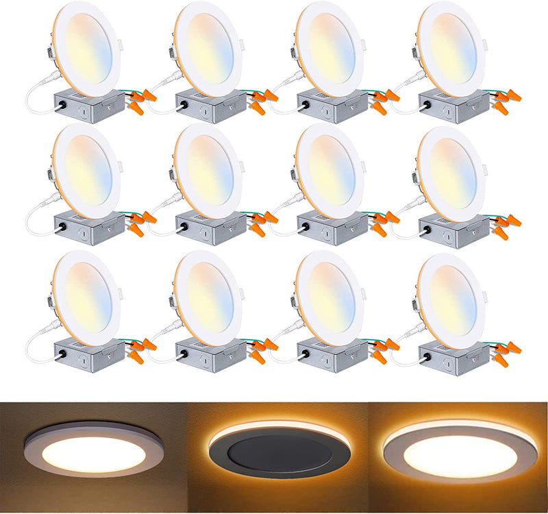 Mounight 6 Pack Inch LED Recessed Ceiling Light with Night Light, CRI90, 14W=100W, 1200Lm, 2700K/3000K/3500K/4000K/5000K Selectable, Dimmable Ultra-Thin Can-Killer Downlight, J-Box Included Home & Garden > Lighting > Flood & Spot Lights Kili-LED 5cct | 12 Pack Canless 6 Inch 
