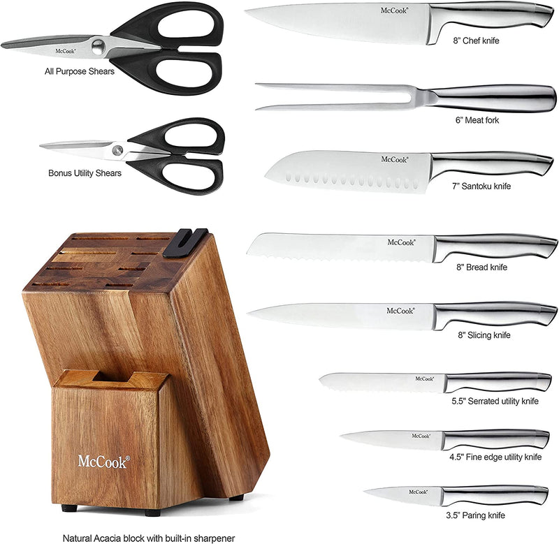 Mccook® MC35 Knife Sets with Built-In Sharpener,11 Pieces German Stainless Steel Hollow Handle Kitchen Knives Set in Acacia Block Home & Garden > Kitchen & Dining > Kitchen Tools & Utensils > Kitchen Knives McCook   