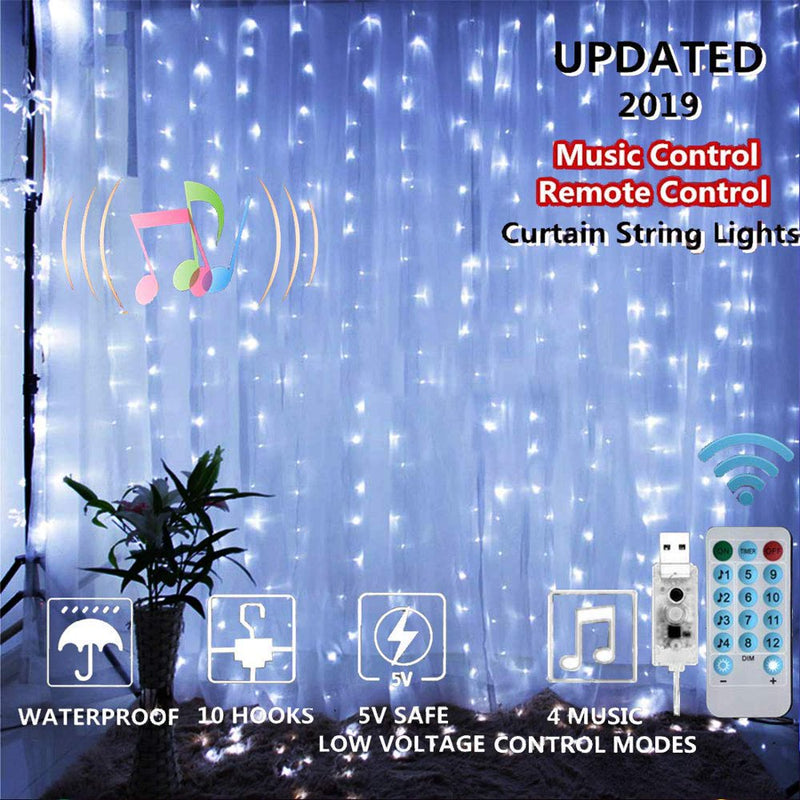 Epidgadget Window Curtain String Lights, 300 LED USB Powered Copper Wire String Light with Remote Control for Wedding Party Home Garden Bedroom Christmas Wall Decorations (Cool White) Home & Garden > Decor > Seasonal & Holiday Decorations EpicGadget Cool White  