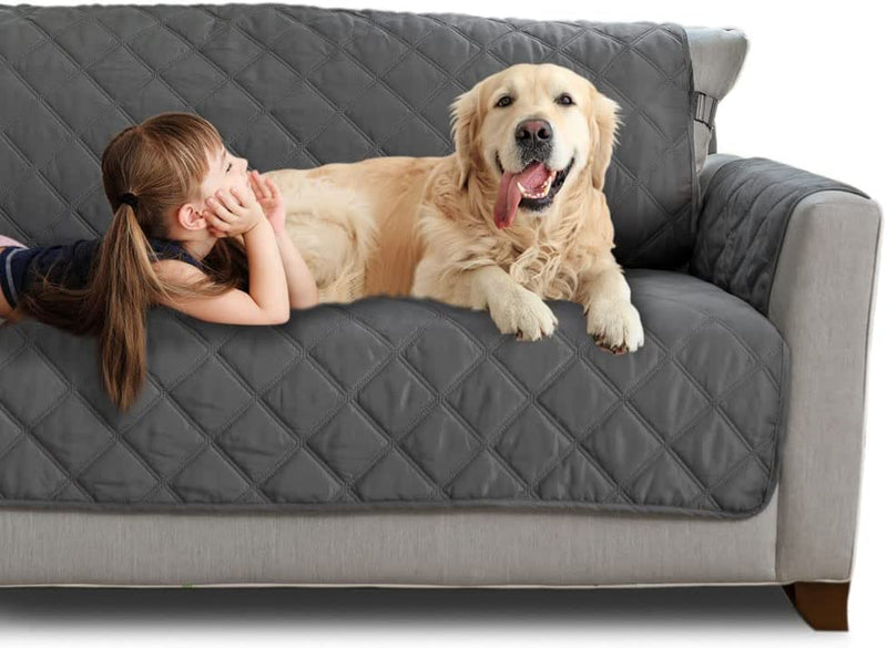 MIGHTY MONKEY Patented Sofa Slipcover, Reversible Tear Resistant Soft Quilted Microfiber, XL 78” Seat Width, Durable Furniture Stain Protector with Straps, Washable Couch Cover, Chevron Navy White Home & Garden > Decor > Chair & Sofa Cushions MIGHTY MONKEY Charcoal/Light Gray Couch Sofa Oversized 