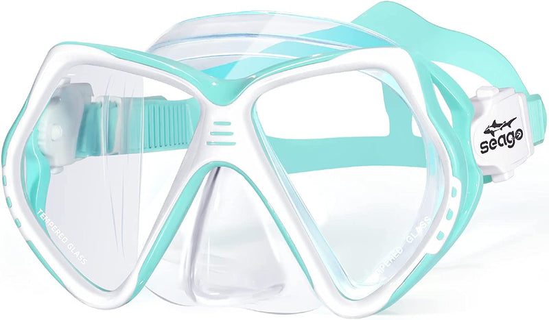 Seago Kids Swim Goggles with Nose Cover Snorkel Mask Scuba Diving Swim Mask Anti-Fog Tempered Glass, Panoramic Clear View Silicone Seal Snorkeling Gear Swimming Goggles for Kids 6-14 Boys Girls Youth Sporting Goods > Outdoor Recreation > Boating & Water Sports > Swimming > Swim Goggles & Masks Seago Green  