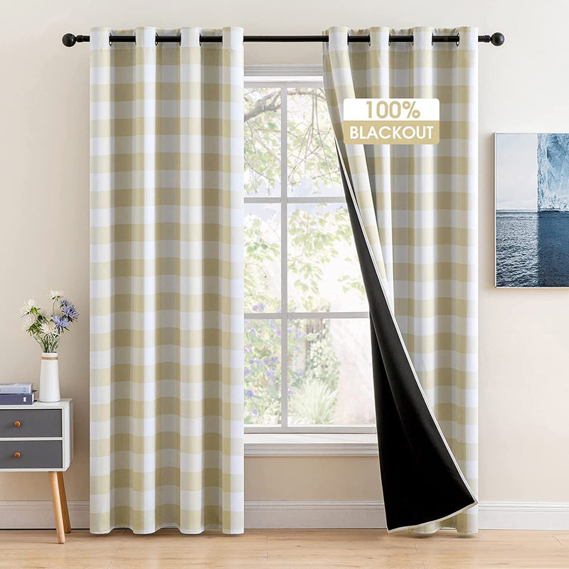 MIULEE Buffalo Plaid Curtains for Farmhouse Bedroom, Blackout Window Drapes with Grommets for Living Room Darkening Light Blocking and Thermal Insulated Set of 2 Panels, W 52" X L 84" Navy and White Home & Garden > Decor > Window Treatments > Curtains & Drapes MIULEE Beige and White W 52"x L 84" 