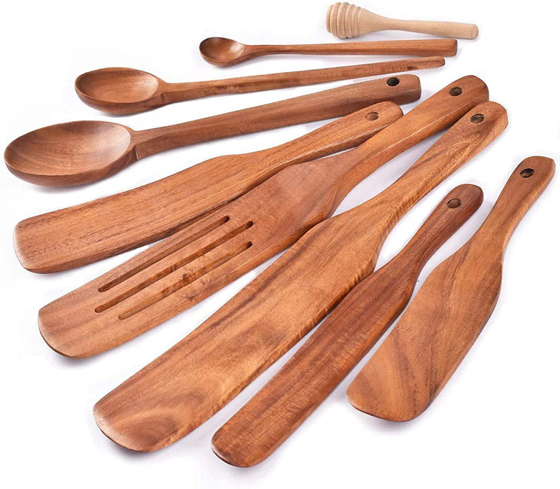 Spurtle Set ,Wooden Spurtle Set of 9,Wooden Spoons for Cooking, Natural Teak Wooden Utensils for Cooking, Stirring, Mixing, Serving,Spurtles Kitchen Tools as Seen on Tv Home & Garden > Kitchen & Dining > Kitchen Tools & Utensils Gudamaye Spurtle-9PCS  