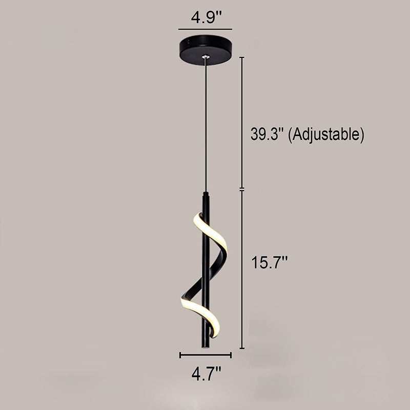13W Modern Spiral Led Pendant Light Fixture, Cold White 5500K Minimalist Integrated LED Hanging Lamp, Adjustable Hanging Island Light Fixture for Bedroom Living Room Kitchen Sink, 1 Pack (Black)