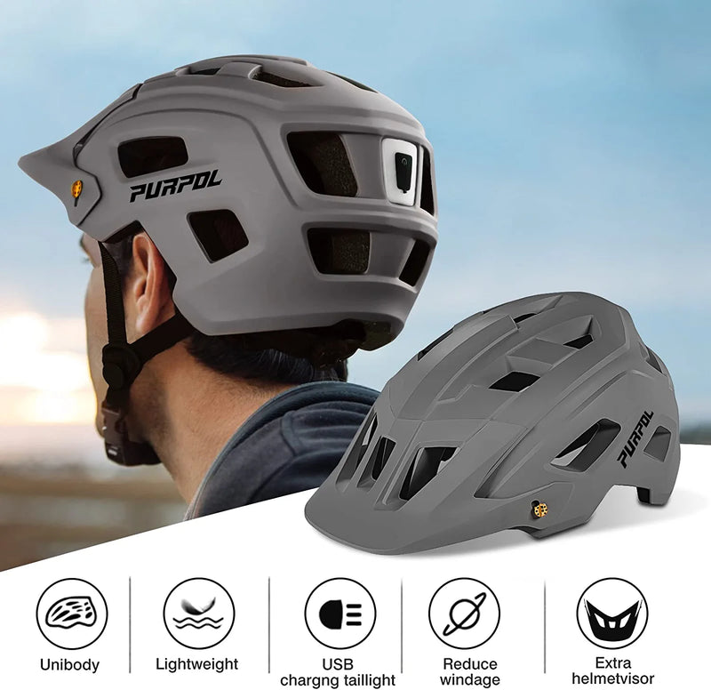 Purpol Adult Cycling Bike Helmet with Light for Adult Men Women Mountain Road Bicycle Helmet with Extra Replacement Pads & Detachable Visor(Ponytail Compatible) Sporting Goods > Outdoor Recreation > Cycling > Cycling Apparel & Accessories > Bicycle Helmets Purpol   