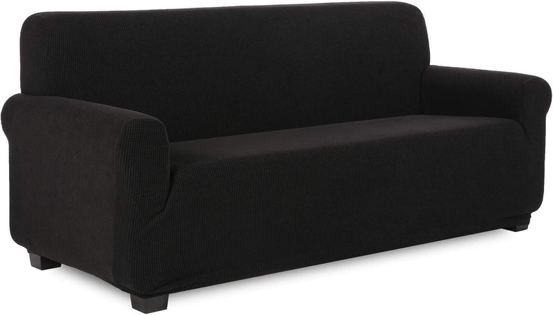 TIANSHU Stretch Jacquard Sofa Cover, 1-Piece Couch Cover for 3 Cushion Couch, Soft and Durable Sofa Slipcover for Living Room, Stay in Place Furniture Cover Protector for Pet. (Sofa, Black) Home & Garden > Decor > Chair & Sofa Cushions TIANSHU   