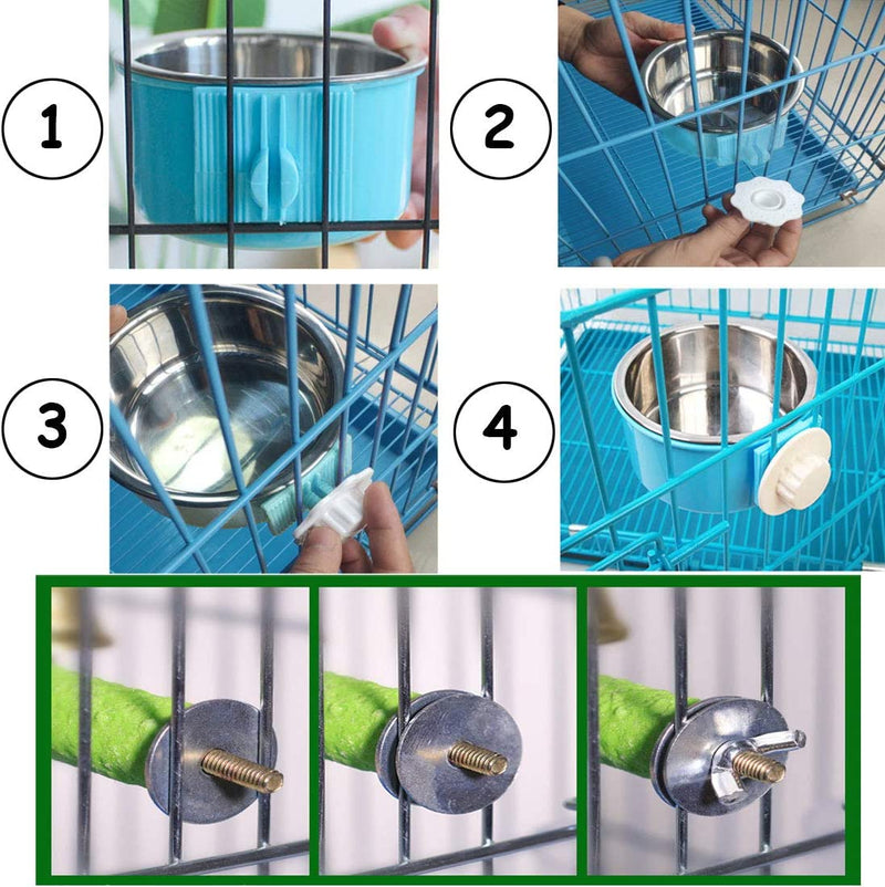 Bird Feeding Dish Cups Parrot Removable Stainless Steel Bowl Perch Stand Platform Pet Food Water Feeder Cage Accessories 1 Pcs Bird Stand Toy for Parakeet Conure Cockatiels Lovebirds Budgie Chinchilla