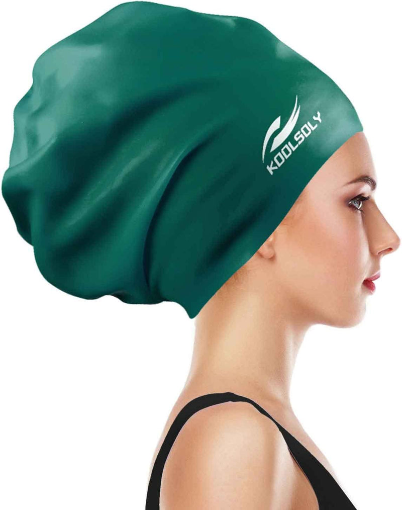 Extra Large Swimming Cap for Long Hair by Koolsoly,Large Silicone Swim Cap for Women Girls Men and Adult Special Design for Very Long Thick Curly Hair&Dreadlocks Weaves Braids Afros Sporting Goods > Outdoor Recreation > Boating & Water Sports > Swimming > Swim Caps KOOLSOLY green  