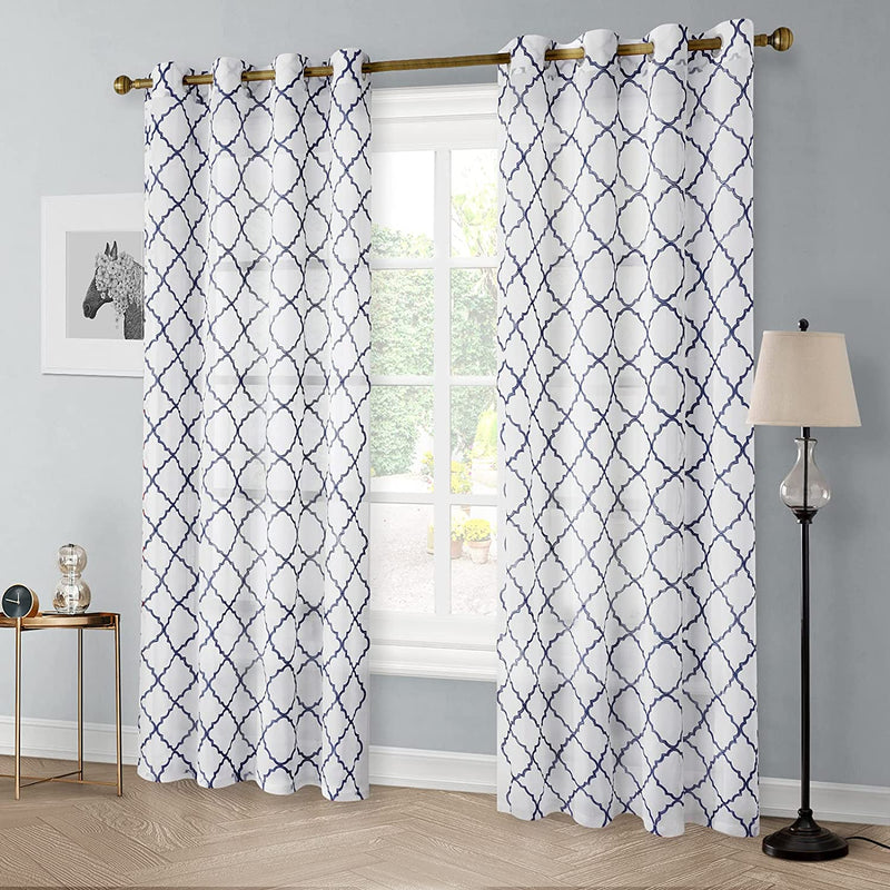 HOMEDIAS Grey Moroccan Sheer Curtains Embroidery Curtains for Bedroom Room 52 X 84 Inch Long Grommet Top Semi Sheer Curtains Light Filtering Voile Curtains 2 Panels Window Curtains Home & Garden > Decor > Window Treatments > Curtains & Drapes HOMEIDEAS Navy Blue-moroccan 52"W X 84"L 
