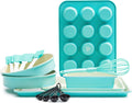 Greenlife Bakeware Healthy Ceramic Nonstick, 12 Piece Baking Set with Cookie Sheets Muffin Cake and Loaf Pans Including Utensils, Pfas-Free, Turquoise Home & Garden > Kitchen & Dining > Cookware & Bakeware GreenLife Turquoise 12 Piece Bakeware Set 